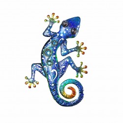 APLIQUE ADORNO PARED LAGARTO AZUL METAL 33X22X3 CM.