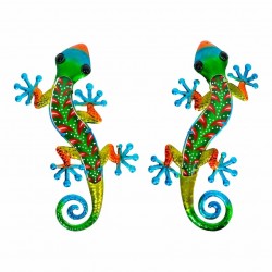 SET 2 APLIQUES PARED LAGARTO MULTICOLOR METAL 37.5X17X1 CM.