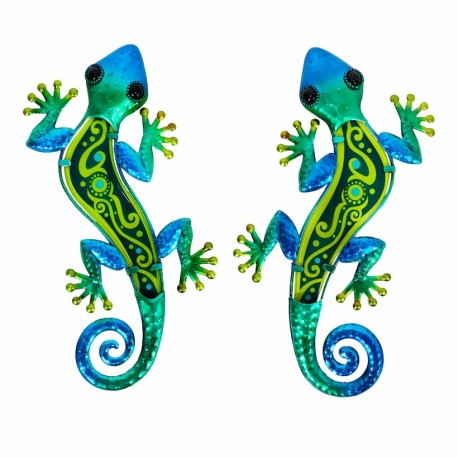 SET 2 APLIQUES PARED LAGARTO MULTICOLOR METAL 30X14X1 CM.