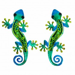 SET 2 APLIQUES PARED LAGARTO MULTICOLOR METAL 37.5X17X1 CM.