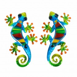 SET 2 APLIQUES PARED LAGARTO MULTICOLOR METAL 21X12X1 CM.