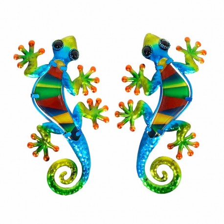 SET 2 APLIQUES PARED LAGARTO MULTICOLOR METAL 21X12X1 CM.