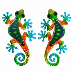 SET 2 APLIQUES PARED LAGARTO MULTICOLOR METAL 21X14X1 CM.