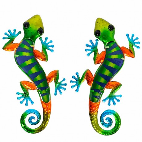 SET 2 APLIQUES PARED LAGARTO MULTICOLOR METAL 30X14X1 CM.