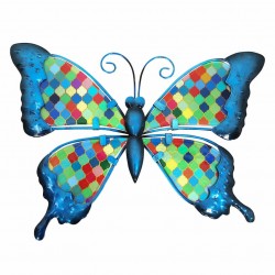 ADORNO PARED MARIPOSA AZUL Y MULTICOLOR METAL Y CRISTAL 26.5X1 X19 CM.