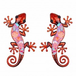 SET 2 APLIQUES PARED LAGARTO METAL Y CRISTAL MULTICOLOR 36X17X1 CM.