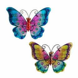 SET 2 ADORNOS PARED MARIPOSA VIDRIERA METAL Y CRISTAL 26X1.5X21 CM.