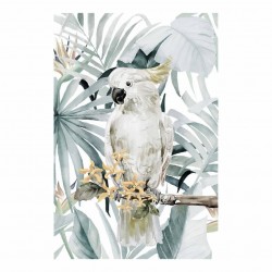 CUADRO CACATÚA PÁJARO TROPICAL SOBRE RAMA PINTURA 60X3.5X90 CM.