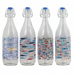 SET 4 BOTELLAS AGUA CON TAPÓN PECES VIDRIO MARINERO 8.5X8.5X31 CM