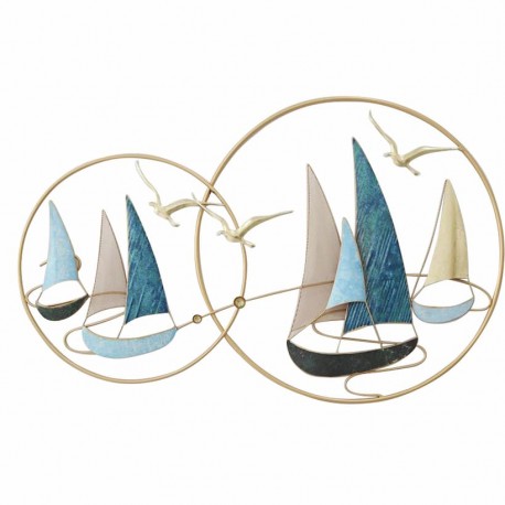 ADORNO PARED BARCOS CON GAVIOTAS METAL 99X4X62 CM.