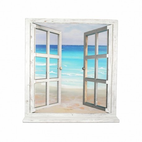 CUADRO VENTANA MIRANDO AL MAR PLAYA CON REPISA MADERA 78X16X84.50 CM.