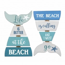 SET 2 ADORNOS PARED BEACH PLAYA COLA PEZ MADERA 40X1.50X65 CM.