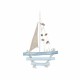 FIGURA BARCO DE VELA AZUL CON CARACOLAS Y CONCHAS MADERA Y TEXTIL 19X2.5X29 CM.