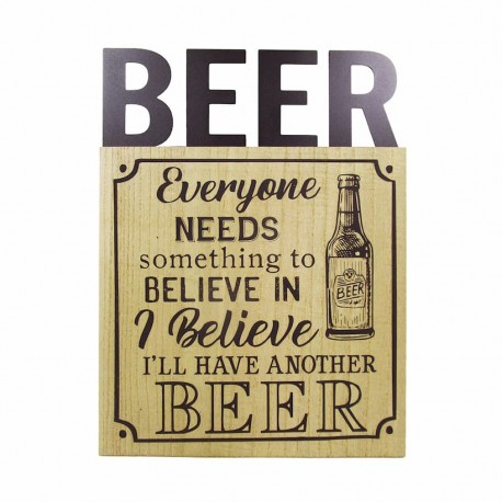 ADORNO PARED CERVEZA BEER FRASE ORIGINAL CARTEL MADERA Y METAL 30.50X0.50X40 CM.