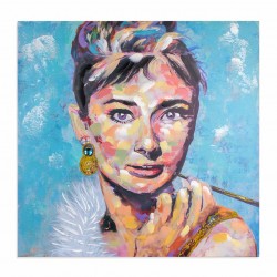 CUADRO MUJER AUDREY HEPBURN PINTURA RETRO 80X3X80 CM.