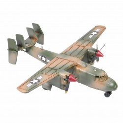 FIGURA AVIÓN VERDE MILITAR HOJALATA Y RESINA RETRO 28X35X9 CM.