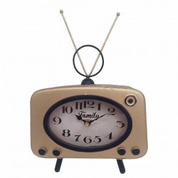 RELOJ SOBREMESA TELEVISIÓN RETRO METAL 22X7.5X17 CM.