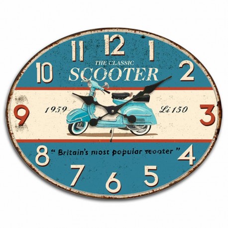 RELOJ PARED MOTO VESPA SCOOTER MADERA RETRO 49X0.20X39 CM.