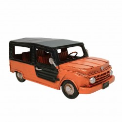 FIGURA COCHE NEGRO Y NARANJA RETRO HOJALATA Y RESINA 16X7.5X6.5 CM.