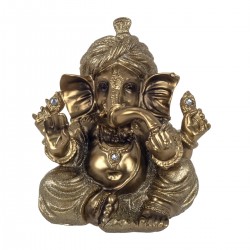 FIGURA GANESHA SENTADA RESINA DORADO 14X13X15 CM.