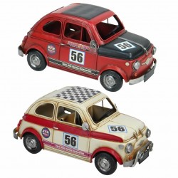 SET 2 FIGURAS COCHE CARRERAS RETRO METAL 27X12X12 CM.