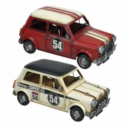 SET 2 FIGURAS COCHE CARRERAS RETRO METAL 29X14X12 CM.