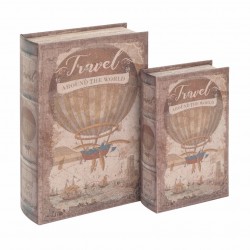 SET 2 CAJAS LIBRO VOLANDO ALREDEDOR DEL MUNDO MADERA 18X7X27 CM.