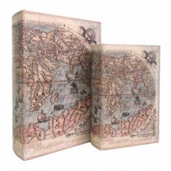 SET 2 CAJAS LIBRO MUNDO DM FORRADO POLY 18X7X27 CM.