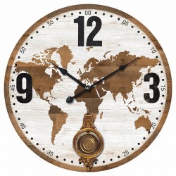 RELOJ PARED MAPAMUNDI CON PÉNDULO MADERA 58X4X58 CM.