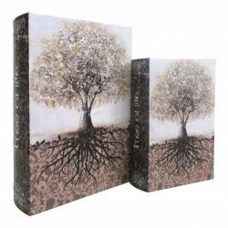 SET 2 CAJAS LIBRO ÁRBOL DE LA VIDA MADERA ORIENTAL 18X7X27 CM.