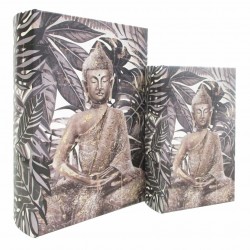 SET 2 CAJAS LIBRO BUDA SENTADO ORIENTAL MADERA 18X7X27 CM.