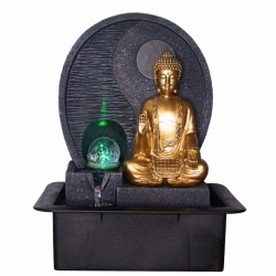 FUENTE BUDA CON LUZ RESINA ORIENTAL 30X22X37 CM.