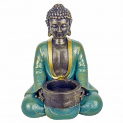 FIGURA CANDELABRO BUDA SENTADO RESINA ORIENTAL 10.5X8.5X14.50 CM.