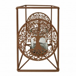 PORTAVELAS T-LITE ÁRBOL DE LA VIDA METAL Y VIDRIO OREINTAL 13.5X13.50X20 CM.