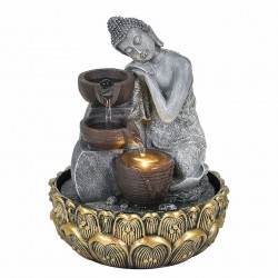 FUENTE BUDA CON LUZ RESINA ORIENTAL 20X20X26 CM.