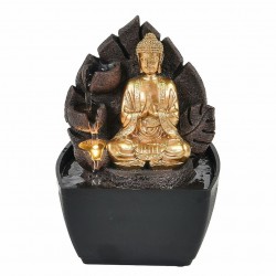 FUENTE BUDA DORADO CON LUZ RESINA ORIENTAL 13X12.50X18 CM.