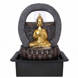 FUENTE BUDA DORADO CON LUZ RESINA ORIENTAL 30X22X40 CM.