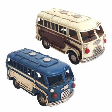 SET 2 FIGURAS FURGONETAS METAL RETRO 11X5X6 CM.