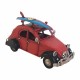 SET 3 FIGURAS COCHE VIAJE Y SURF METAL VINTAGE 16X7.5X9 CM.