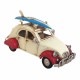SET 3 FIGURAS COCHE VIAJE Y SURF METAL VINTAGE 16X7.5X9 CM.