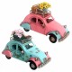 SET 2 FIGURAS COCHE FLORES HIPPIE RETRO METAL 16X7.5X10 CM.