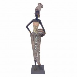 FIGURA MUJER AFRICANA PLANTADA CON JARRÓN RESINA 9.5X5X33 CM.