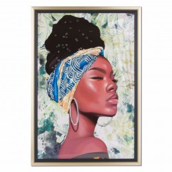 CUADRO MUJER AFRICANA CON PENDIENTES PINTURA 44.50X3.3X64.50 CM.