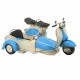 FIGURA MOTO SCOOTER CON SIDECAR AZUL RETRO METAL 32X23X17 CM.