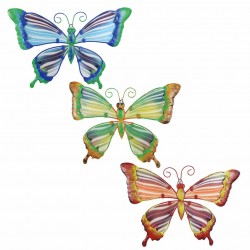 SET 3 APLIQUES PARED MARIPOSAS COLORES HOJALATA 21X27X1 CM.