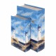 SET 2 CAJAS LIBRO FARO CON GAVIOTAS AZUL MADERA 18X7X27 CM.
