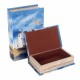 SET 2 CAJAS LIBRO FARO CON GAVIOTAS AZUL MADERA 18X7X27 CM.