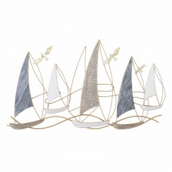 ADORNO PLACA PARED BARCOS VELEROS CON GAVIOTAS METAL 102X3X60 CM.