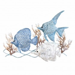 ADORNO PLACA PARED PECES CON CORAL HOJALATA 70X5X50 CM.