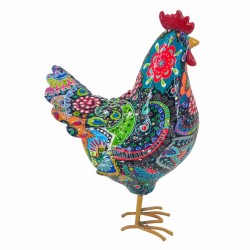 FIGURA GALLINA MULTICOLOR RESINA 11X7X17 CM.